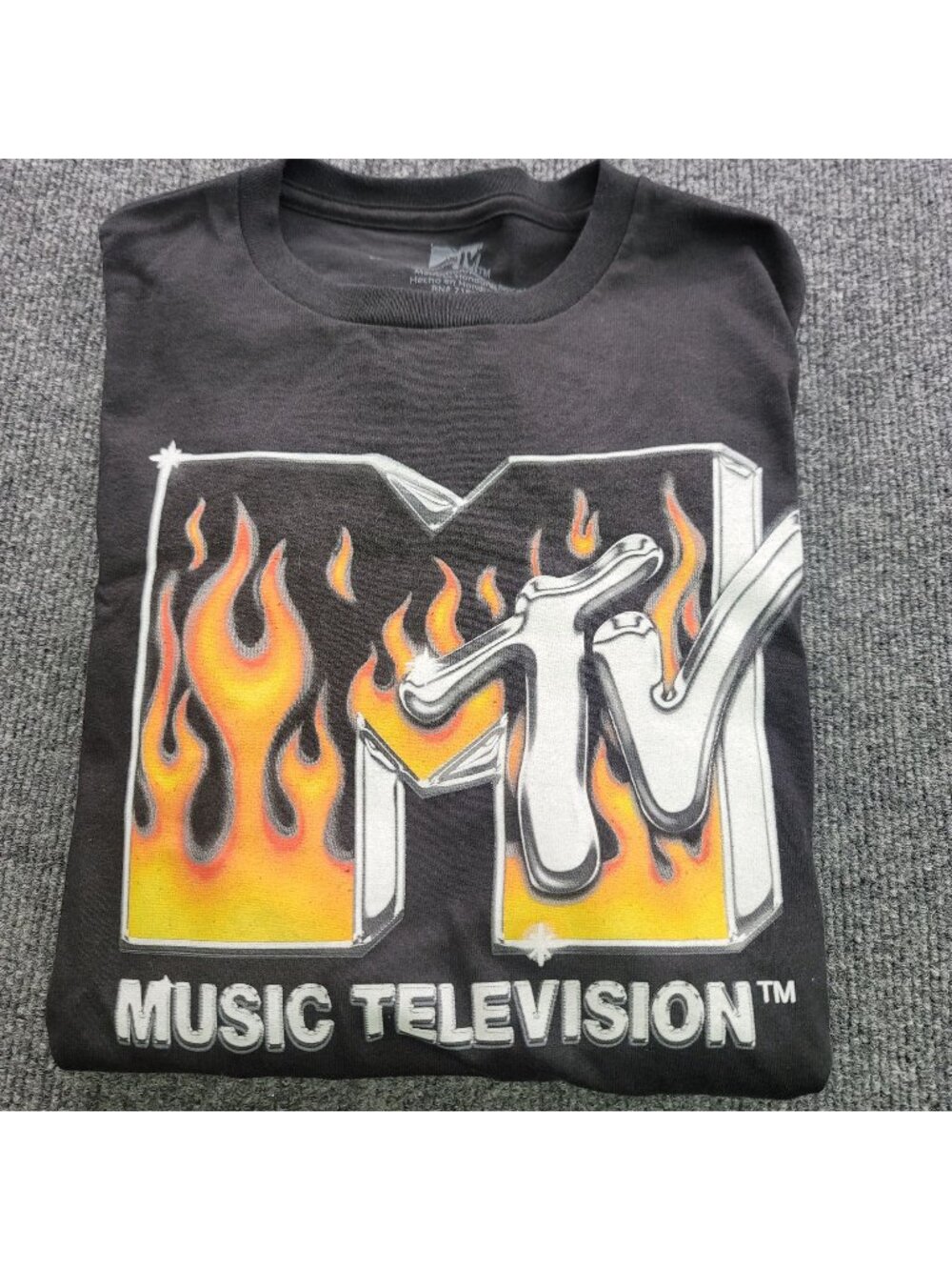 MTV Music Television Long Sleeve T Shirt Small Black Flame Graphic Grunge Edgy